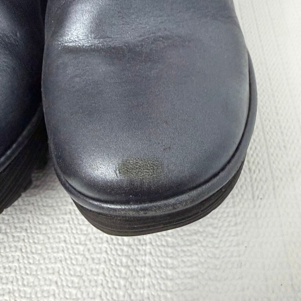 Fly London Yoss Boots Womens Size 8 Navy Blue Metallic Leather Wedge Booties 38 - Picture 4 of 12
